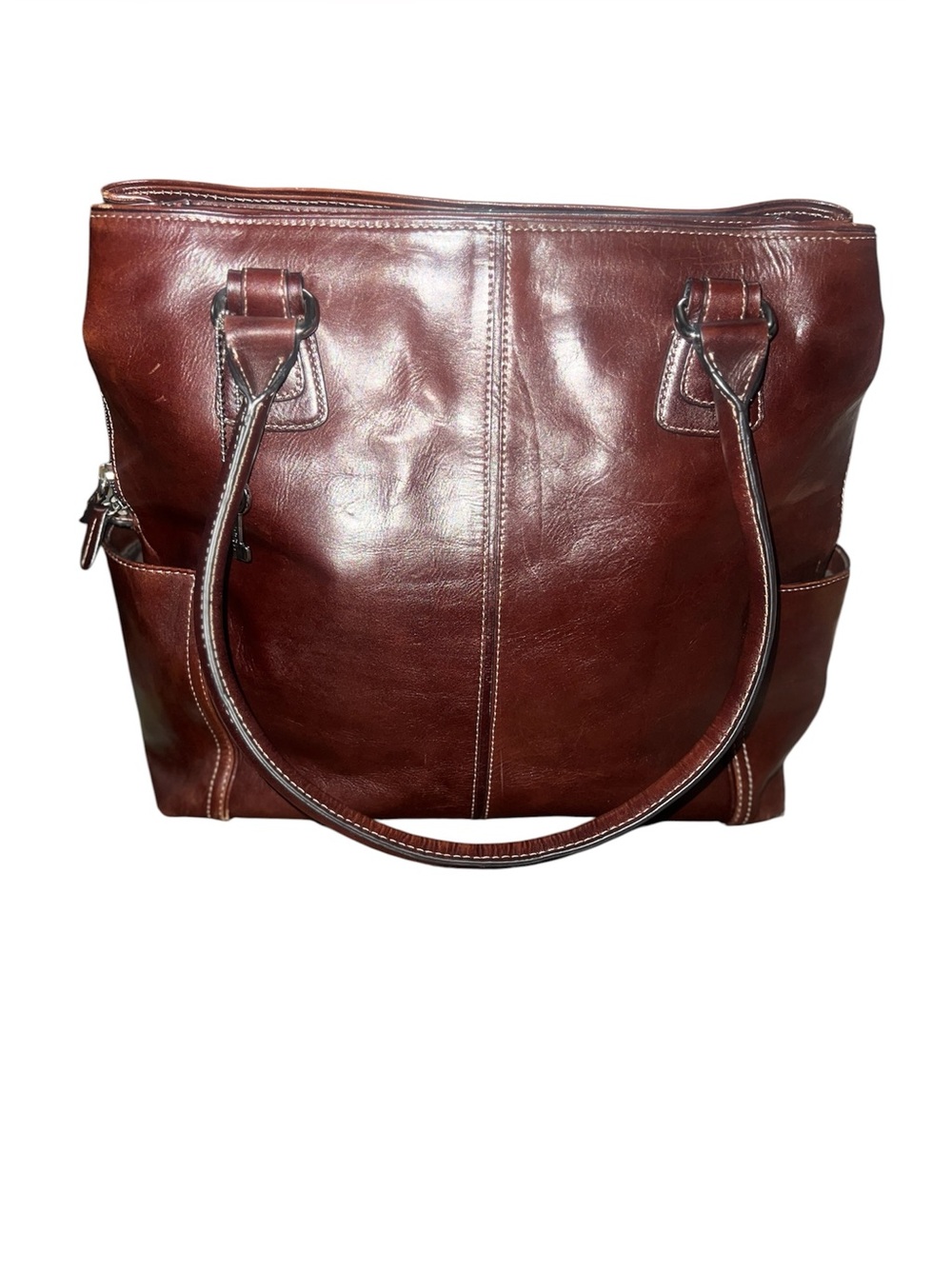 Vintage Fossil 75082 Large Brown Pebbled Leather Business Tote